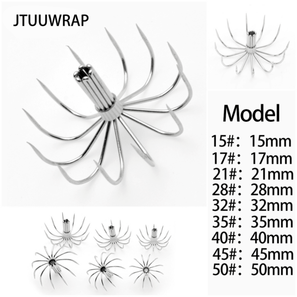 JTUUWRAP 100pcs/10pcs Per Set Stainless Steel Squid Clip Hooks - Ultra Sharp No Barb Design - & Easy Disassembly - Ideal For Thrilling Seafishing Adventures