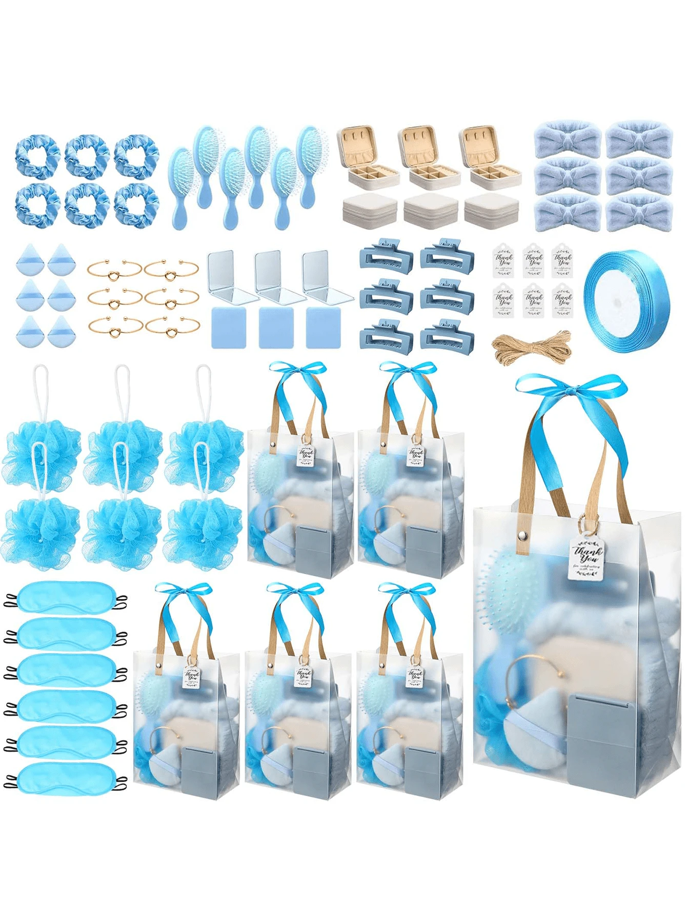 74 Pcs Baby Shower Prizes For Game Winners Gift Set With Headband Hair Brush Jewelry Box Gift Bag For Wedding Bridal Shower Favors - 藍色 - 查看 1