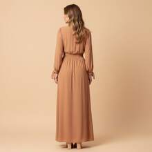 FASHION MIX PREMIUM Elegant Long Dress With Slit Long Sleeves With Tie With V-Neckline And Waist Adjustment Plus Size Women's Fits 38 To 44 - Lạc đà - Xem 2