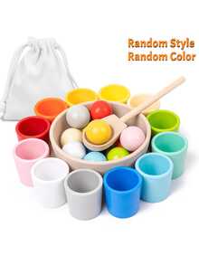 Rainbow Balls In Cups Toys For Kids, Preschool Wooden Matching Games For Learning Color Sorting And Counting, Fine Motor Early Education Learning Toy, Random Color - Multicolor - View 9