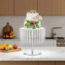 1 Set Acrylic Cake Stand With Crystal Pendant Light, Transparent Round Cupcake Stand, Suitable For Dessert Table, Pastry, Candy Display For Wedding, Event, Birthday Party, Can Hold Cupcakes, Cakes, Pizza Etc.