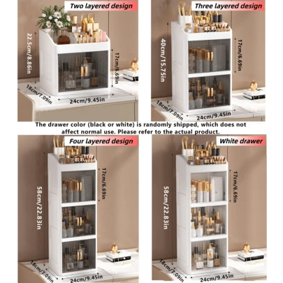 1pc White Foldable Large Capacity Cosmetic Storage Box - 2025 New Luxury Countertop Makeup Organizer, Available In 3 Sizes: Transparent Drawer Cabinet, Home Drawer Storage Box, Portable Foldable Clothes & Toy Storage Box, Suitable For Bathroom, Bedroom, Living Room, New Year Gift