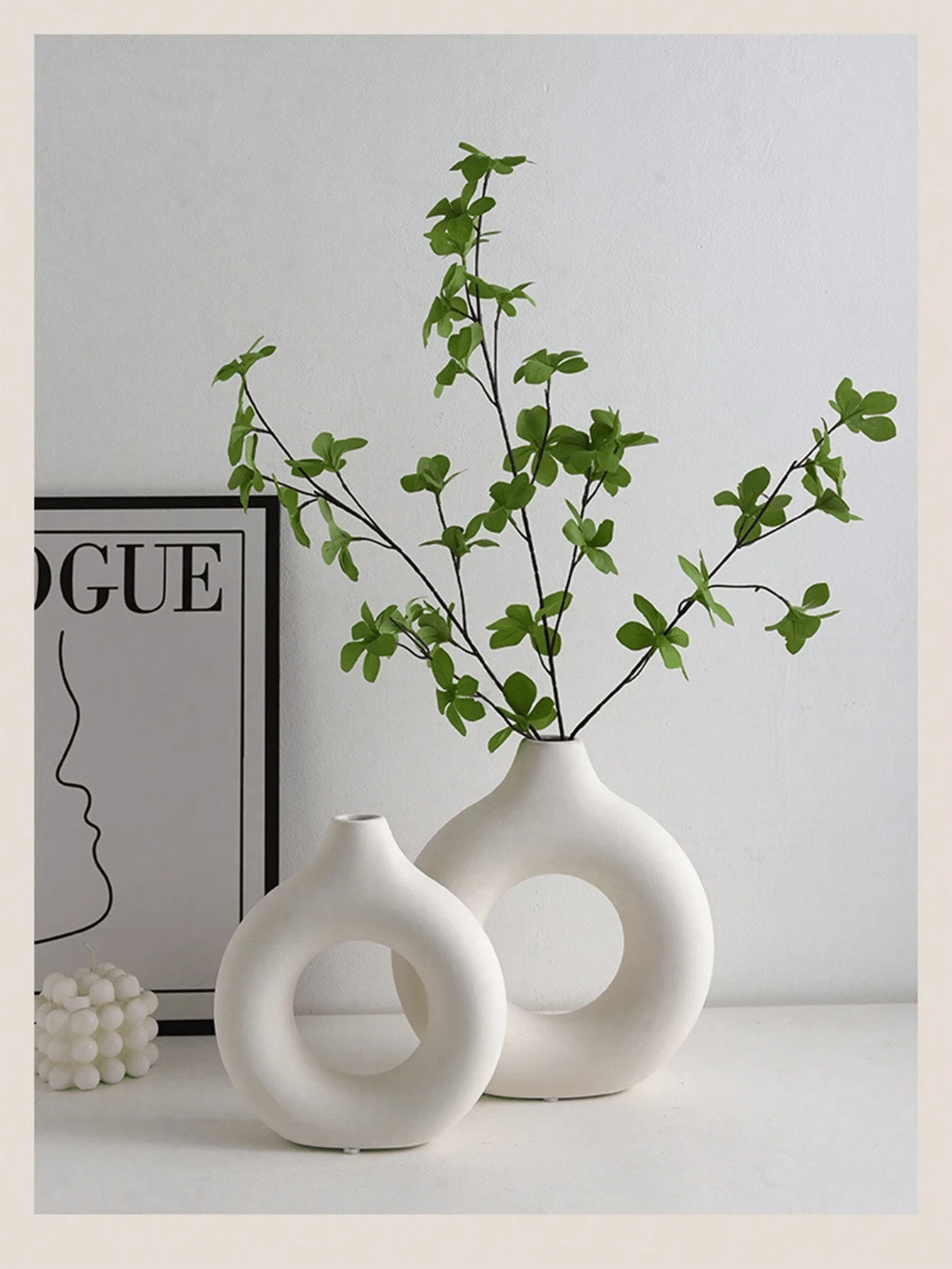 1 pieza Jarrón blanco, jarrón de estilo minimalista moderno, jarrón de ratán mate hueco y redondo, adecuado para el hogar bohemio, bodas, fiestas, habitaciones, mesas de comedor, estanterías, decoración floral de vacaciones