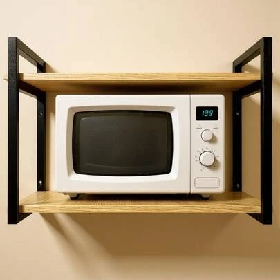 Prateleira Suspensa 50cm Industrial Suporte Microondas Forno Air Frier Impressora Aço Madeira Pinus