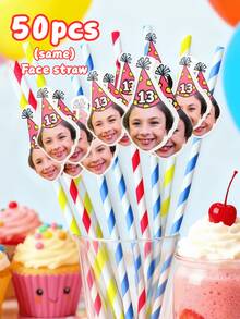 10/25/50/100/150支装定制人脸照片吸管 - 个性化生日吸管、派对装饰、定制人脸纸吸管、个性化生日照片吸管、单身派对吸管、趣味照片装饰、单身告别派对礼品、个性化礼物、趣味照片装饰、多功能、可调节、防霉、装饰性 - 多色(Face straw) - 查看 14