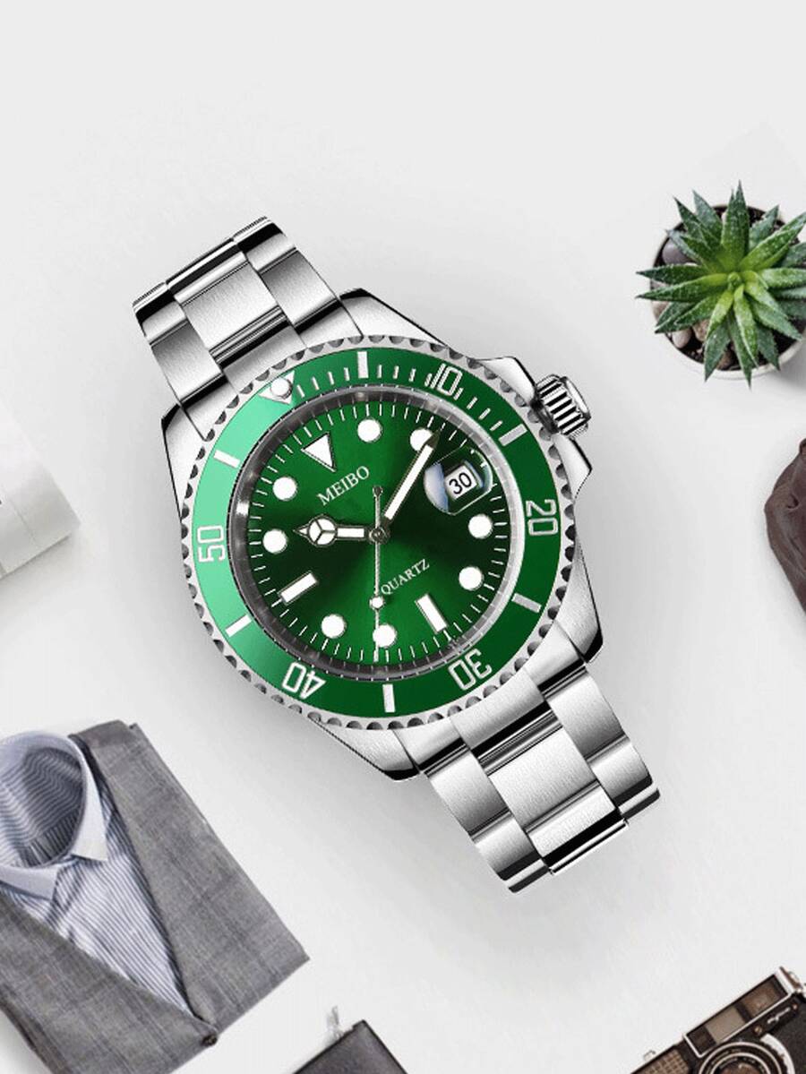 1pc Water Ghost Design Men's Wrist Watch, Fashion Steel Band Quartz Watch - Silver - View 1