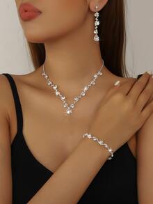 Elegant Crystal & Rhinestone Jewelry Set - Earrings, Necklace, Bracelet, Suitable For Women's Daily Wear, Weddings, Parties And Other Occasions - White - View 1