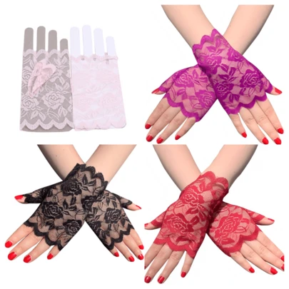 Lace Gloves, Bridal Gloves, Summer Women's Driving Sunscreen, Half Finger Scar Covering, Short Sailor Dance Performance Gloves