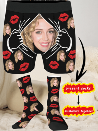 [DIY] Ropa interior personalizada con calcetines personalizados gratis, ropa interior novedosa con diseño de reemplazo de cabeza grande/retrato/cara, tela cómoda, regalo para amigos/parejas/amantes, regalo de fiesta/cumpleaños