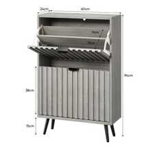 A Concealed Shoe Cabinet 60 Cm High, With A Grey Grooved Design And 2 Drop-Down Drawers, Which Can Be Used As A Freestanding Shoe Cabinet For Entrances, Hallways, Living Rooms And Dressing Rooms. - Grey - View 3