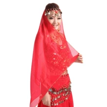 1件装女士头带肚皮舞面纱雪纺硬币头饰头巾披肩 - 彩色 - 查看 9