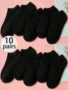 10双装女士透气吸湿中筒袜，白/黑/灰三色可选，适合大多数脚型 - 黑色 - 查看 4