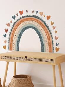 Plus Size Cartoon Rainbow Heart Children's Room Decor Stickers, Colorful Wall Decals, Removable, Suitable For Home Wall Decoration, Party Background