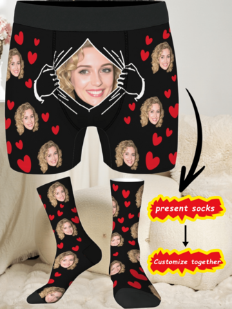 [DIY] Anpassade underkläder med gratis anpassade strumpor, originella underkläder med rolig design för stort huvud/porträtt/ansikte, bekvämt tyg, present till vänner/partner/älskare, fest-/födelsedagspresent