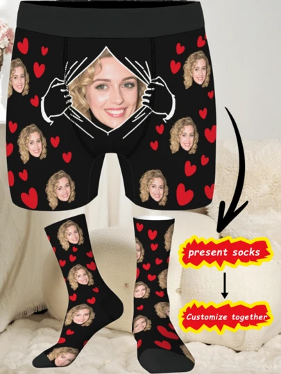 [DIY] Customized Underwear With Free Customized Socks, Novelty Underwear With Funny Big Head/Portrait/Face Replacement Design, Comfortable Fabric, Gift For Friends/Partner/Lover, Party/Birthday Present