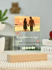 1pc Custom Couple Collage Photo Led Night Light, Personalized Acrylic Night Light With Photo & Text, Custom Photo Lamp, Personalized Photo Collage LED Light, Couple Picture Frame, Personalized Photo Collage Gift For Mother's Day, For Birthdays, For Children's Day, For Father's Day, For Graduation, For Weddings, For Housewarming Living Room, Bedroom, Office, Tea Room, Home, Bathroom, Dining Room, Valentine Day, Valentine Day Decor - Small Rectangle 1p + Square Music 5 - View 4