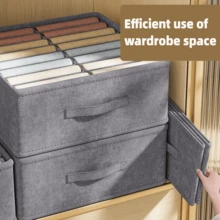 灰色可折叠衣物分隔收纳盒，带提手，节省空间，是衣柜收纳的理想之选。这款双层衣物裤装收纳箱适用于存放内衣、袜子、长裤、T恤、短裤和瑜伽裤。是理想的家居收纳方案。 - 灰色 - 查看 4