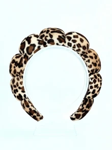 Leopard Print Sponge Headband, Makeup Headband, Halloween Headpiece, Christmas Hair Accessory, Women's Facial Wash Headband, SPA Gift, Party, Casual Wear, Lightweight & Comfortable, Women's Hair Band, Home Beauty Women's Accessory Gift, Animal Print - Coffee Brown - View 2