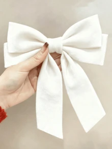 1pc White Velvet Fairy Tale Bow Hair Accessory, Large Velvet Ribbon Sailor Bow Alligator Clip, Cheerleader Hair Clip, Valentine's Day & New Year Gift, Women & Girls Hair Decoration, Head Accessories, Hair Accessories For Women - White - View 3