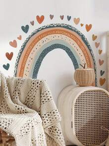 Plus Size Cartoon Rainbow Heart Children's Room Decor Stickers, Colorful Wall Decals, Removable, Suitable For Home Wall Decoration, Party Background