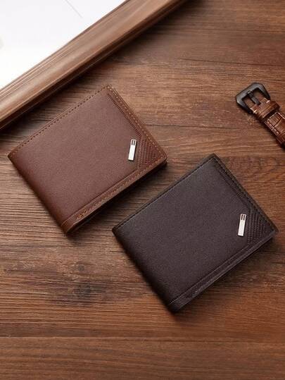 1-2件装男士PU皮短款钱包，时尚格纹软钱包，大容量多卡位，可容纳大额钞票，简约零钱包，可收纳信用卡/借记卡、身份证、照片，商务休闲两相宜，是男士生日或送给伴侣的理想礼物，男女皆宜。
