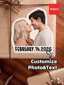 1-84张定制照片贴纸，个性化照片贴纸，可定制图片和文字贴纸，情侣照片贴纸，情人节装饰，情人节家居装饰，情人节礼物，适用于信封、水瓶、手机壳、笔记本电脑等，适合家庭使用 - 藍白色 - 查看 14