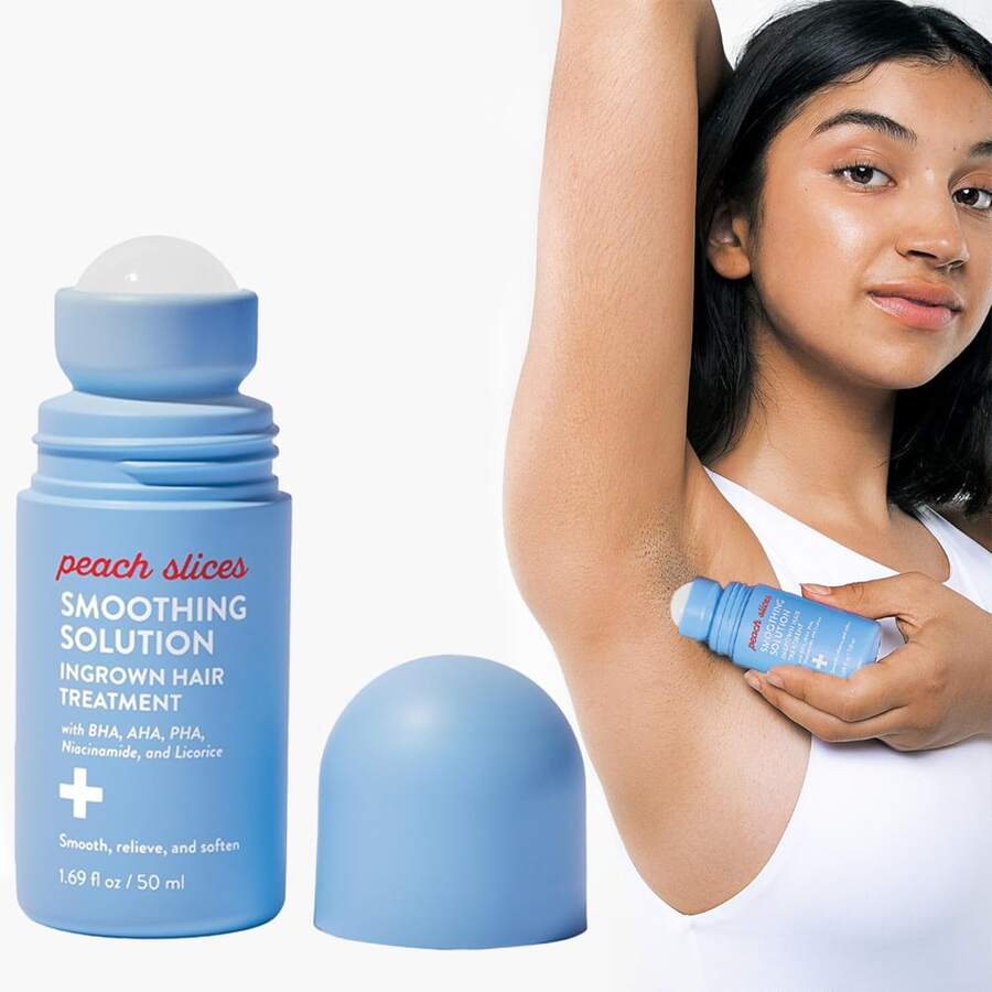Smoothing Solution Ingrown Hair Treatment (1.69 Oz) - Smooth, Relieve, Soften Skin - 360 Roller - BHA, AHA, PHA, Niacinamide, Licorice - Vegan & Cruelty Free - Korean Skin Care & Beauty - 藍色 - 查看 1