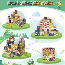 Magnetic Building Blocks - STEM Educational Toys, Magnetic Stacking Cubes, Family Interactive Game, Learning Puzzle Toys, Montessori Sensory Toys For Boys And Girls, Suitable For Building And Creation, Sensory Stacking Toys For Children 3+ Years Old, Birthday & Holiday Gifts (Partial Colors Random)