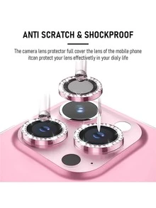 XINHONGYU （粉钻）钻石相机镜头保护膜，9H硬度钢化玻璃，防刮花，高清透明，防震，兼容 17 Pro Max/17 Pro/17 Air/16 Pro Max/16/16 Pro/16 Plus/15 Pro Max/15/14/13/12/11 Pro，适用于日常、办公、居家环境。这款手机摄像头保护膜闪耀晶莹，防水防震防摔，防刮花。 - 粉色 - 查看 8