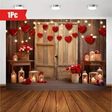 1 pieza Fondo fotográfico del Día de San Valentín, puerta de madera rústica con rosas rojas y flores, fondo para retrato de pareja, recién nacido, regalo de cumpleaños, decoración de pancarta