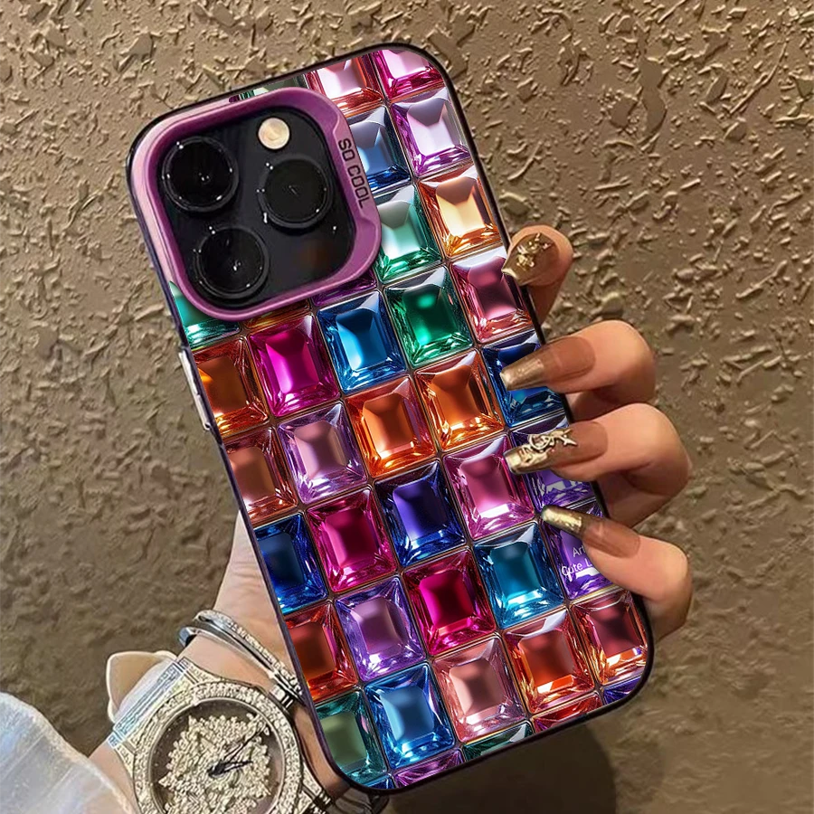 Unisex Colorful Square Jewels Grid Pattern  16 Pro Max/17 Pro Max/16 Plus/ 15 Pro Max/15 Plus/14 Pro Max/14 Plus/13 Pro Max/13 Plus/11 Pro Max/XS Max/12 Pro Max Case | Cute, Stylish & High-Quality | The Best Gift To Give A Friend - 紫色 - 查看 1