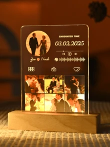 1pc Custom Couple Collage Photo Led Night Light, Personalized Acrylic Night Light With Photo & Text, Custom Photo Lamp, Personalized Photo Collage LED Light, Couple Picture Frame, Personalized Photo Collage Gift For Mother's Day, For Birthdays, For Children's Day, For Father's Day, For Graduation, For Weddings, For Housewarming Living Room, Bedroom, Office, Tea Room, Home, Bathroom, Dining Room, Valentine Day, Valentine Day Decor - Small Rectangular Stand-up - Black Circular Frame Music - View 7