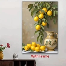 Framed 1pc Framed Lemon Still Life Wall Art - Vibrant Yellow Lemons & Green Leaves In Ornate Vase, Modern Classic Home Decor For Living Room, Bedroom, Office, Dining Room - Perfect Birthday, Holiday, Housewarming Gift, Indoor Decoration | Quality Print Colors - Đóng khung - Xem 4