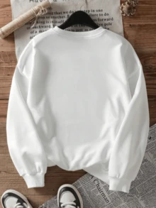 Bauhaus Fashion Relaxed Fit Casual Sweatshirt Women Oversized Long Sleeve Graphic Pullover Top Streetwear Urban Style Clothing - 白色 - 查看 3