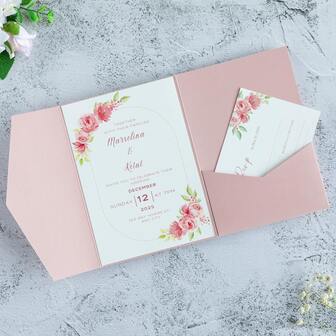 25张三折口袋式婚礼邀请函封套，订婚、十五岁生日、洗礼等简约邀请函信封，DIY邀请函，5*7英寸邀请函，口袋式邀请函，定制邀请函，圣诞贺卡