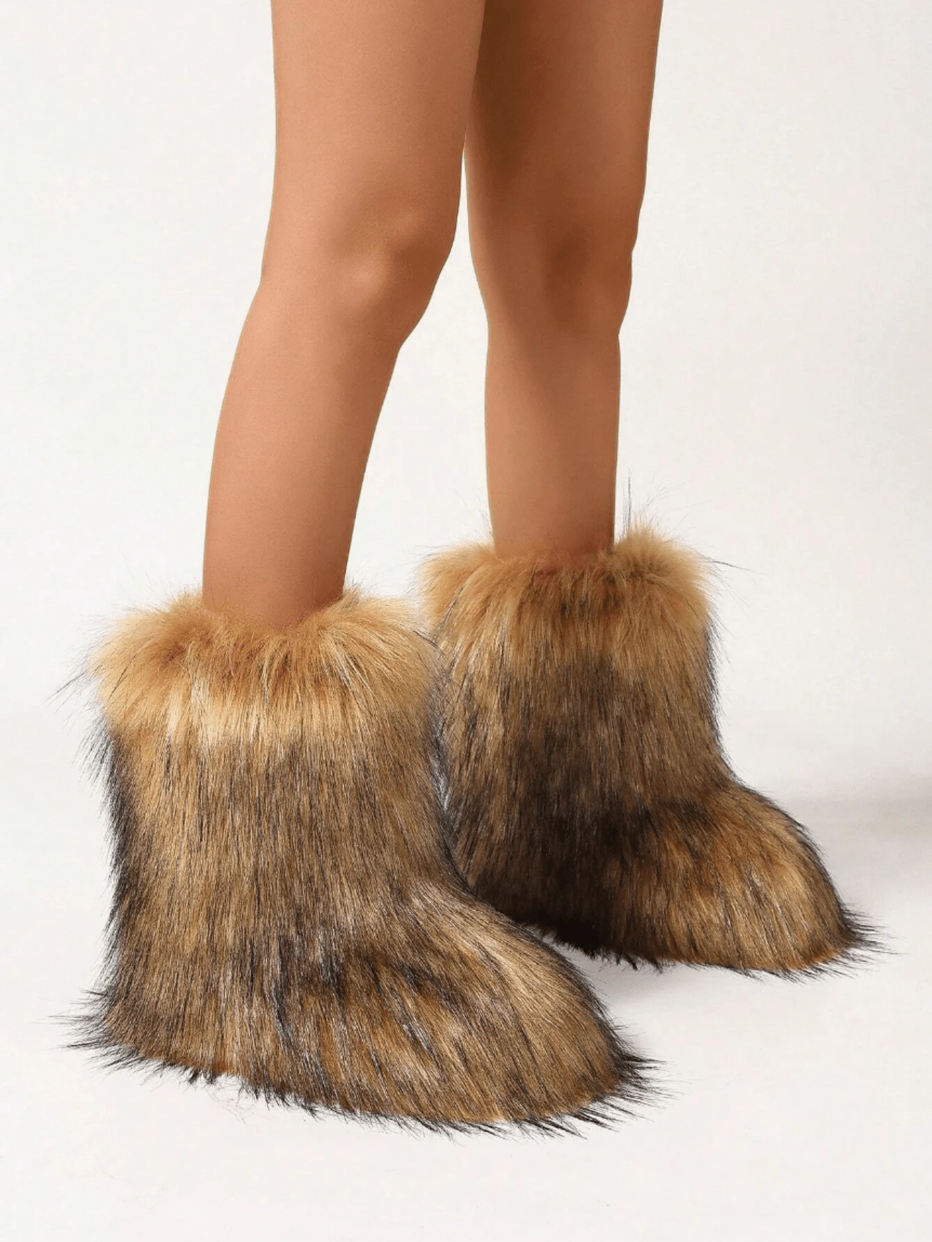 Women's Faux Fur Boot Furry Fluffy Round Toe Suede Winter Comfy Plush Warm Short Outdoor Indoor Flat Shoes Mid-Calf Boots Fashion Boots - 摩卡棕 - 查看 1