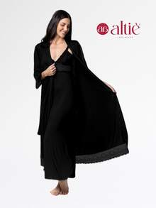Kit Amamentação Noiva Camisola Roupão Longa Maternidade - Preto - Visão 7