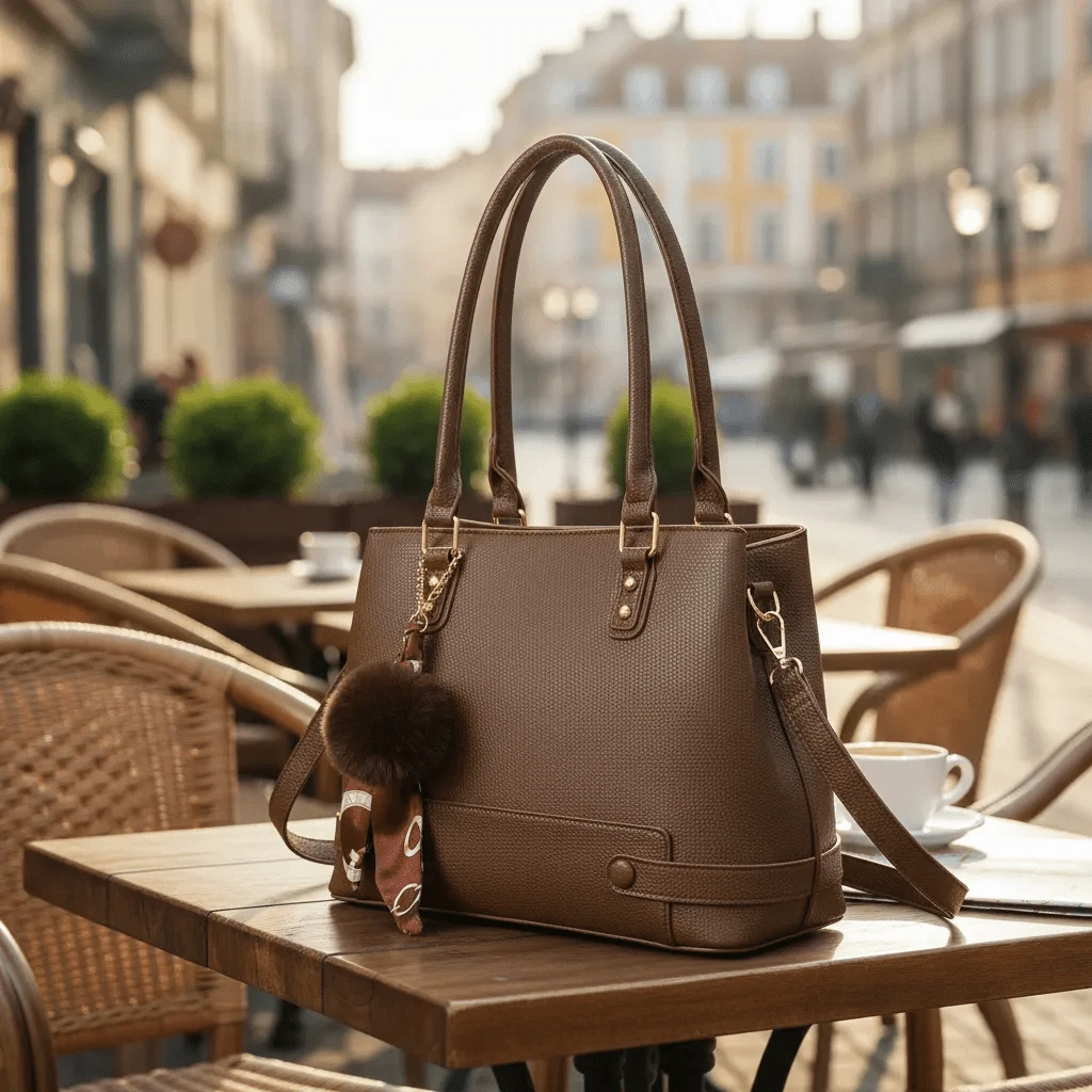 LaytonVivian L9635 Women's Premium PU Handbag And Crossbody Bag With Pendant Charm, Lining, Pockets, Elegant Minimalist Style - Cà phê nâu - Xem 1