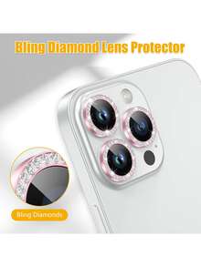 XINHONGYU （粉钻）钻石相机镜头保护膜，9H硬度钢化玻璃，防刮花，高清透明，防震，兼容 17 Pro Max/17 Pro/17 Air/16 Pro Max/16/16 Pro/16 Plus/15 Pro Max/15/14/13/12/11 Pro，适用于日常、办公、居家环境。这款手机摄像头保护膜闪耀晶莹，防水防震防摔，防刮花。 - 粉色 - 查看 2