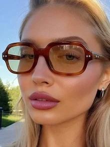 1 pieza Gafas decorativas de moda retro Y2K para mujer - marrón claro - Ver 6