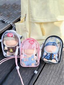 1 Stück Umhängetasche, Aufbewahrungstasche speziell für Labubu Plüschtiere; perfekt zum Mitnehmen mit Ihrem Baby, dient auch als staubdichte Präsentationstasche für Modellfiguren. Aus PVC gefertigt, eignet sie sich auch als praktische Kosmetiktasche oder staubdichte Tasche für Figuren.