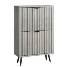 A Concealed Shoe Cabinet 60 Cm High, With A Grey Grooved Design And 2 Drop-Down Drawers, Which Can Be Used As A Freestanding Shoe Cabinet For Entrances, Hallways, Living Rooms And Dressing Rooms. - Grey - View 8