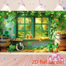 2D Flat BannerBackground Of Saint Patrick's Day _ Scenes Of Shamrocks And Fairies, Accompanied By Lucky U-Shaped Iron - 1 - View 3