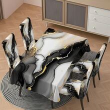 5-Piece/7-Piece Chair Cover And Tablecloth Set In Black, White, And Gold Fluid Art Series - Luxurious Abstract Splatter Texture Tablecloth And Chair Cover Set For Modern Art Style Home Textile Sets; Rectangular Table And Chair Decoration, Elastic And Comfortable, Detachable For Washing, Suitable For Home And Party Decoration, Event Planning, Holiday Table Setting, Elegant Decoration, Floral Design, Detachable Cover, Comfortable Fit, Rectangular Tablecloth, Party Planner, Event Planner Elastic Tablecloth Set, Suitable For Dining Rooms, Living Rooms, Kitchens, Home Decoration. - Nhiều màu - Xem 10