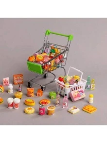 POKOJA LAND Xe đẩy mua sắm mini mô phỏng nhà búp bê, kèm đồ ăn và phụ kiện đồ chơi - Khung 4 bánh chắc chắn, giỏ mua sắm mở và ngăn chứa đồ phía dưới, phối màu (Hồng/Xanh lá cây/Xanh dương), thích hợp cho trò chơi nhập vai, trang trí nhà búp bê và các bữa tiệc theo chủ đề - Tương thích với búp bê và tượng nhỏ - Bao gồm thực phẩm mini và đồ ăn đồ chơi, bánh xe chắc chắn giúp di chuyển dễ dàng, thiết kế nhỏ gọn và tiện dụng khơi gợi trí tưởng tượng khi chơi. - Nhiều màu - Xem 15
