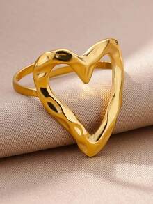 1pc Fashionable Heart Shaped Open Stainless Steel Ring For Women, Unique Niche Vacation Accessory, Suitable For Women's Casual Daily Wear - 4021 - View 4