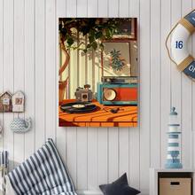 Framed Canvas Poster Print Wall Art A  Vintage Black Vinyl Record Radio Camera  On Canvas Wall Art That Can Be Hung Directly, Suitable For Decorating Living Rooms, Dining Rooms, Hallways, Offices, And Bedrooms, Making It A Perfect Gift For Friends. - Framed - 查看 1