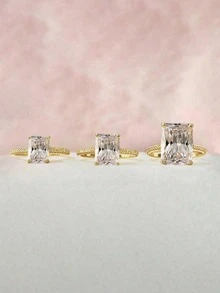 1件裝 2ct/3ct/5ct 莫桑鑽閃亮戒指，女款日常配戴與派對飾品，復古優雅珠寶禮物 - 金色 - 查看 10