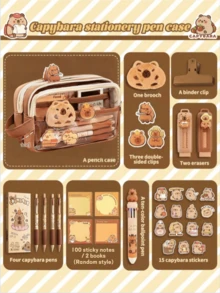 Set de 7 piezas de Capibara: estuche para lápices de Capibara lindo con caja de almacenamiento de escritorio con tema animal, adecuado para estudiantes y amantes de los animales, regalo imprescindible para la temporada de regreso a clases, Halloween, Navidad, Pascua, regreso a clases, útiles escolares, estuche para lápices, bolsa escolar