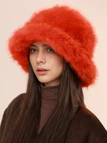 1pc Women/Men Autumn/Winter Plush Soft High-Quality Fuzzy Bucket Hat, Outdoor/Commute Warm Windproof Breathable Stylish Versatile Bucket Hat, Suitable For Various Occasions